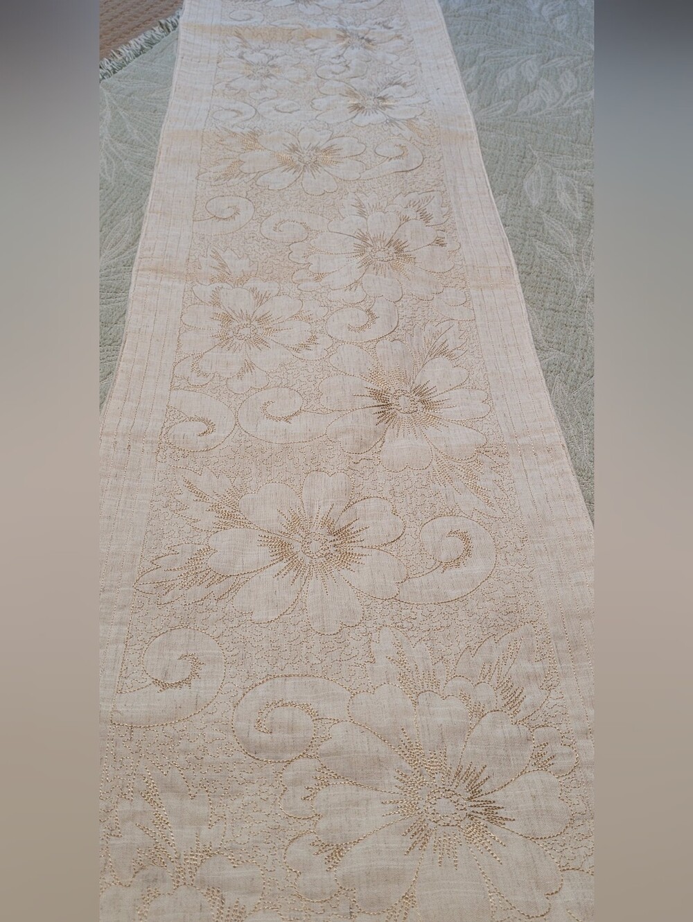 Neutral Floral Embroidered Table Runner 72 Inches